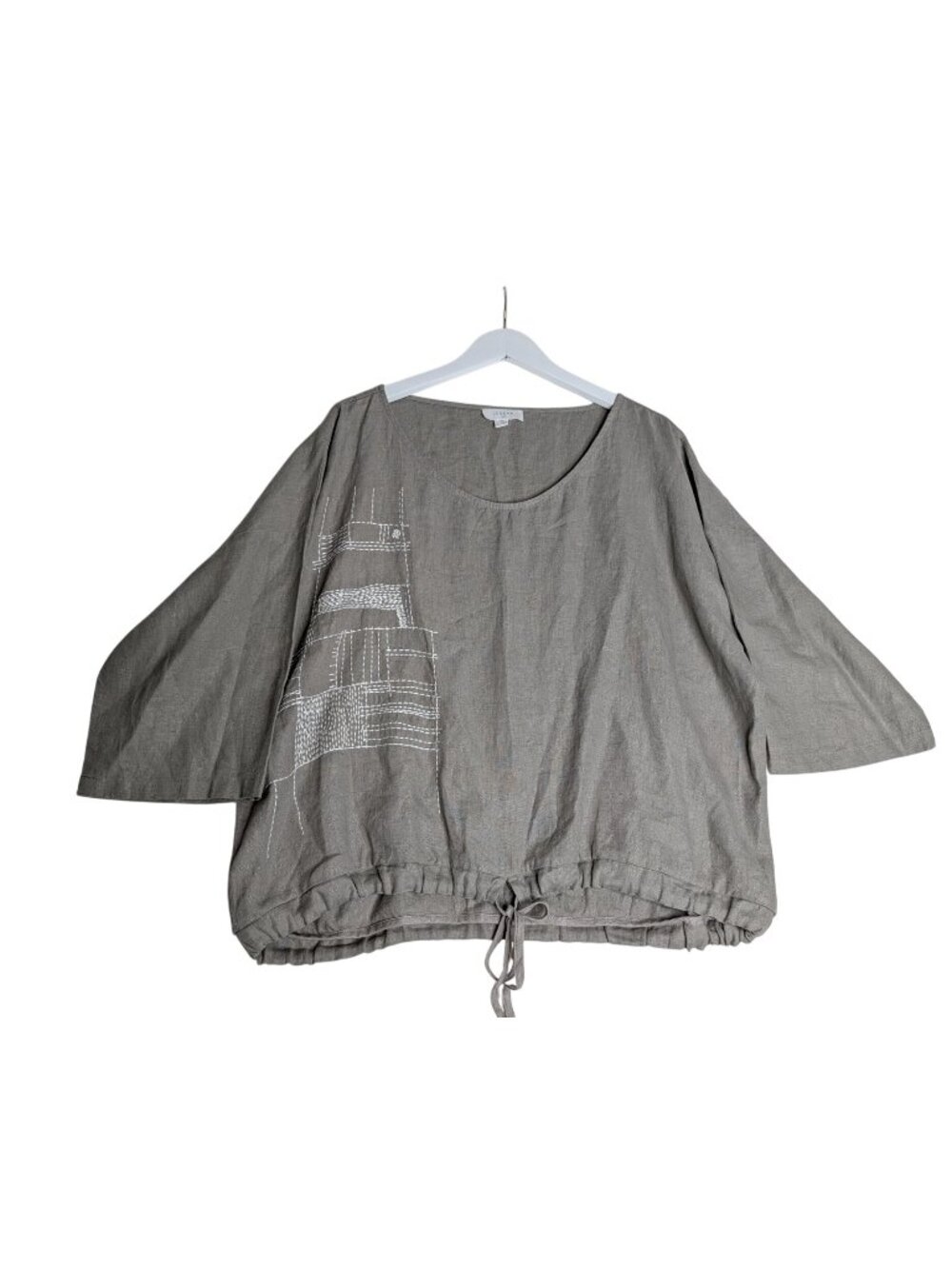 Luukaa Air Womens Linen Boxy Drawstring Ecru Top Size L Lagenlook Minimalist Art